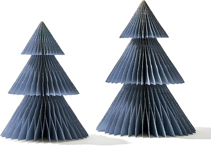LampLust Paper Christmas Tree Decor, 2 Pack Dusty Blue Honeycomb Paper Trees, 10 & 12 Inch, Chris... | Amazon (US)
