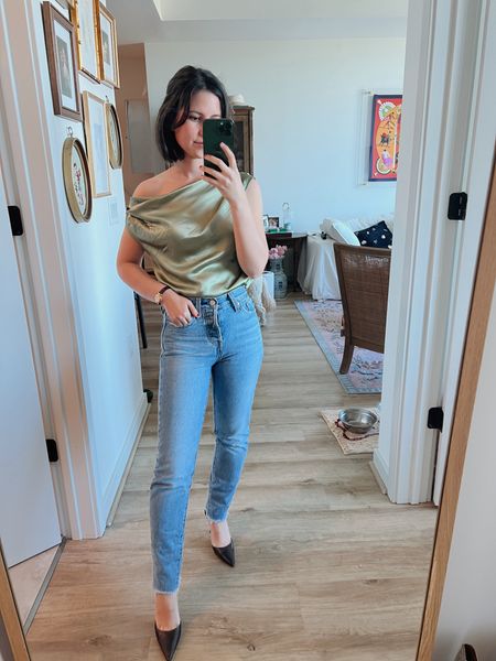 Reformation silk top size 0
Levi’s wedgie jeans size 23 (full length on me I’m 5’1”)

Date night, spring dinner outfit, Levi’s wedgie, petite friendly, classic style, classic date outfit, off shoulder silk top, Jimmy Choo brown heels

#LTKstyletip #LTKshoecrush #LTKfindsunder100