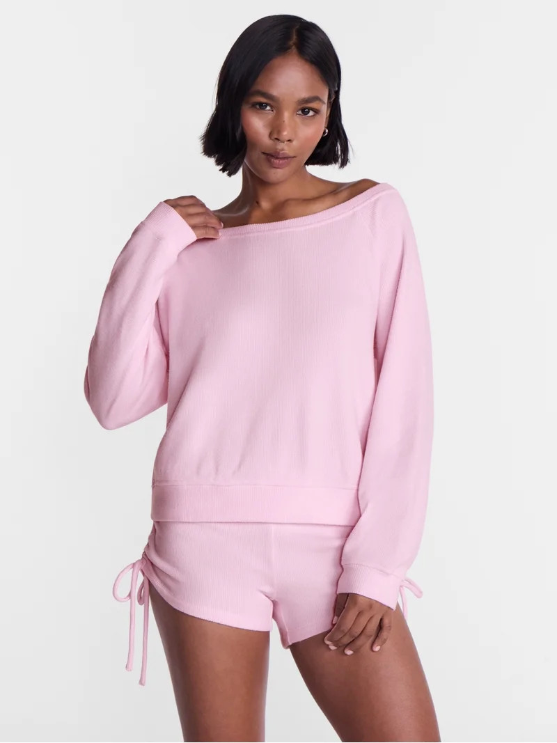 No Boundaries Waffle Knit Sleep Top, Women\u2019s and Women\u2019s Plus XS-2X | Walmart (US)