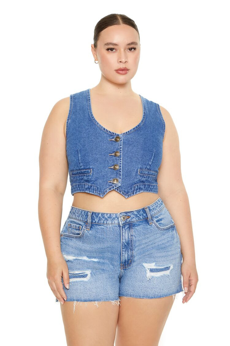 Plus Size Cropped Denim Vest | Forever 21