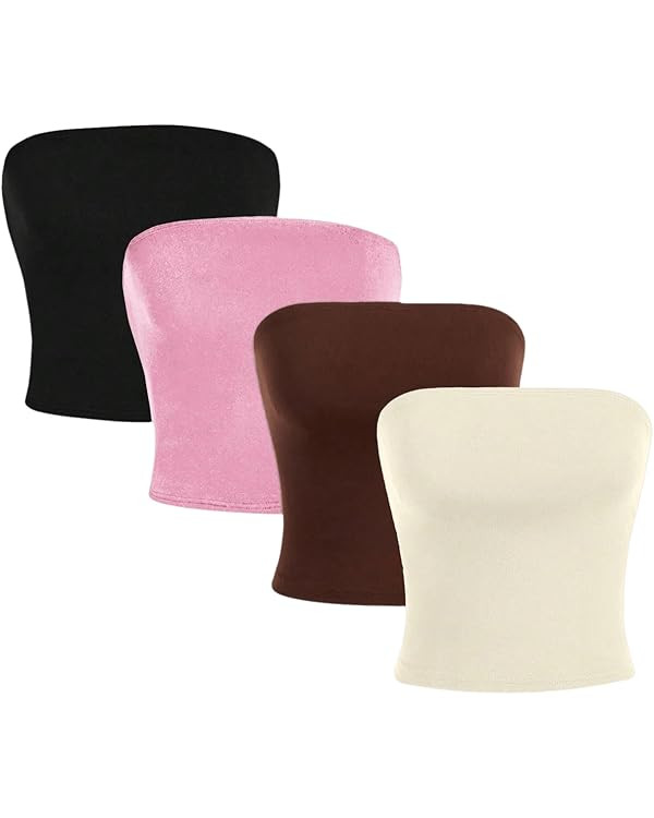 GORGLITTER Women's 4 Pack Strapless Tube Tops Sleeveless Seamless Slim Fit Stretchy Bandeau Top | Amazon (US)