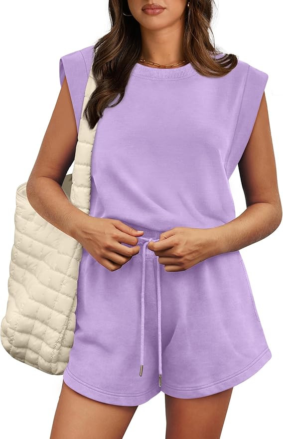 OFEEFAN Rompers for Women Summer Cap Sleeve Adjustable Drawstring Waistband Crewneck Casual Outfi... | Amazon (US)