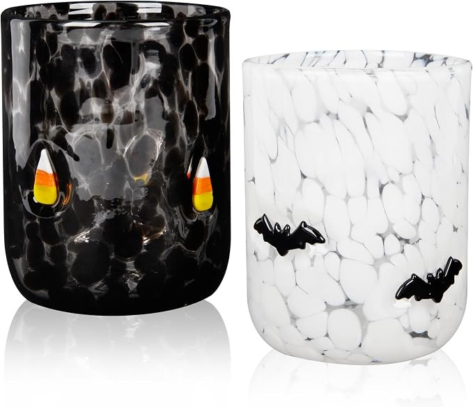 2 Pcs Halloween Icon Glass Cups 16 oz Old Fashioned Stemless Drinking Glasses Set Bat Glass Cups ... | Amazon (US)