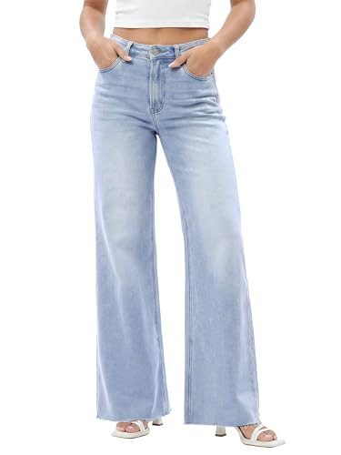 ONESO Women's High Waisted Wide Leg Jeans Stretchy Flare Jeans for Women Baggy Mom Denim Pants Casual Raw Hem | Amazon (US)