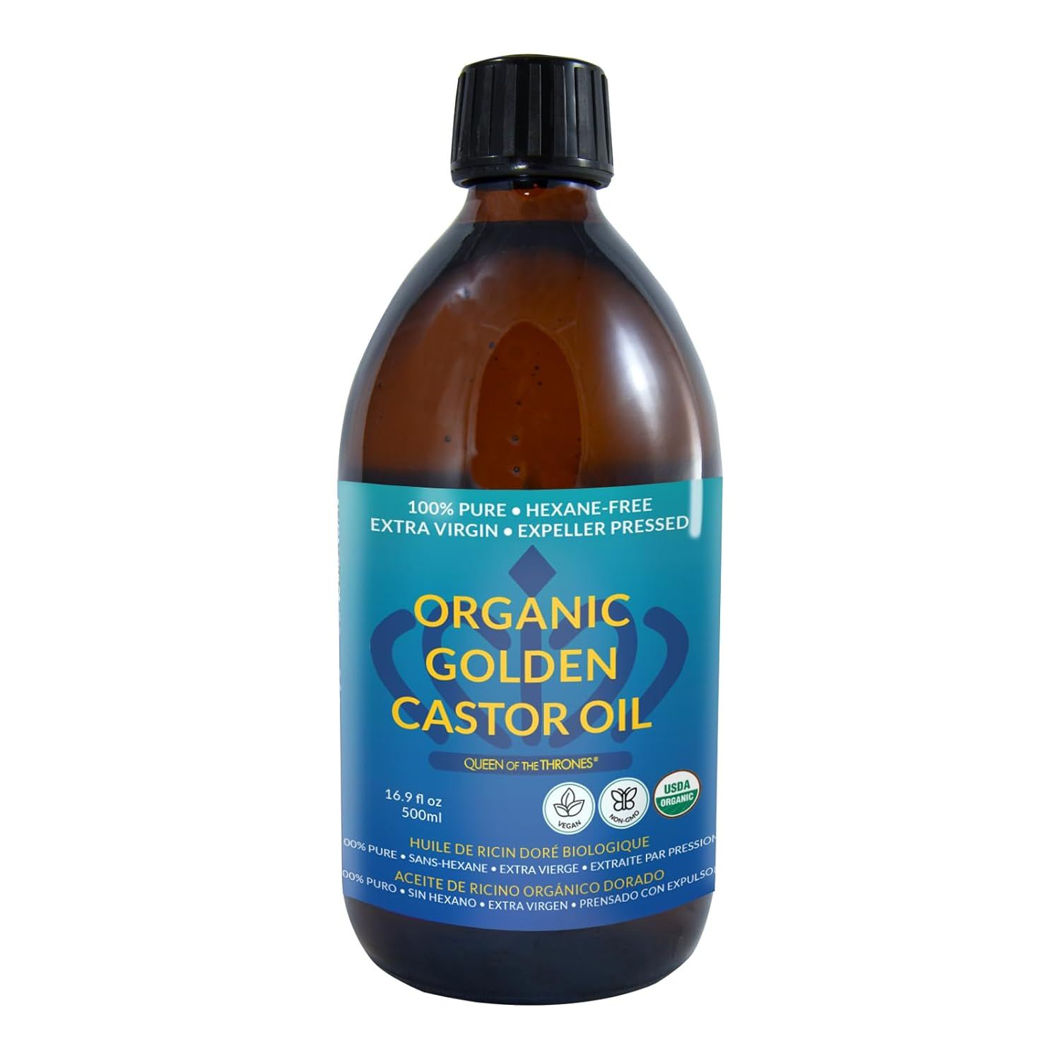 QUEEN OF THE THRONES Organic Golden Castor Oil - 500mL (16.9oz) | 100% Pure & COLD PRESSED for Ha... | Amazon (US)