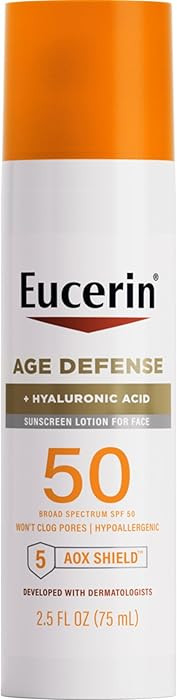 Eucerin Sun Age Defense SPF 50 Face Sunscreen Lotion with Hyaluronic Acid, Hypoallergenic, Non-Co... | Amazon (US)
