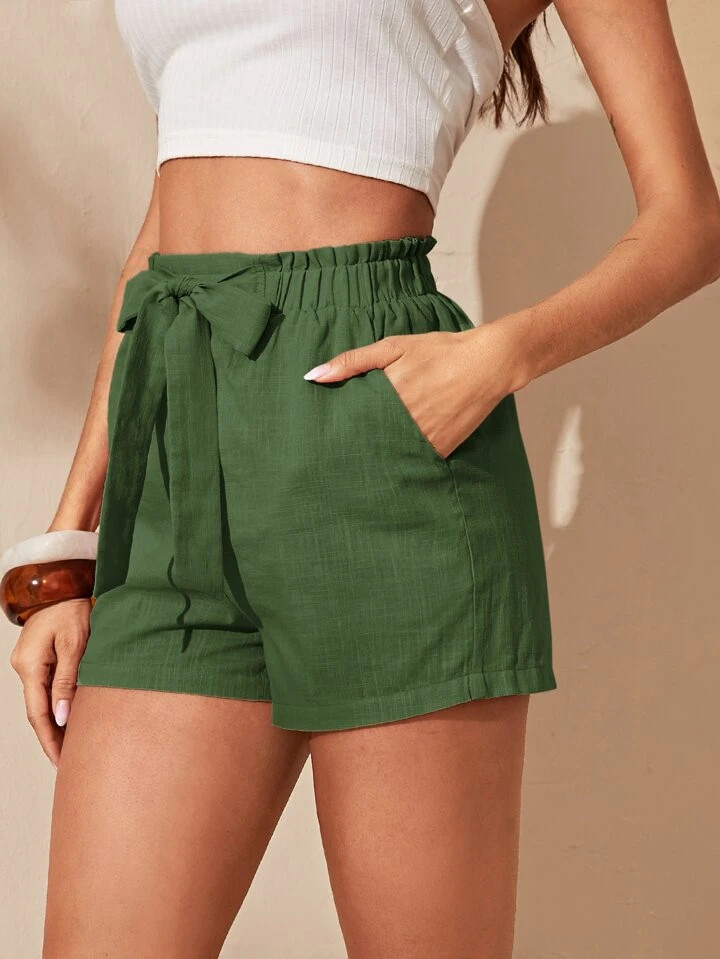 SHEIN Essnce Paperbag Waist Knot Front Shorts | SHEIN