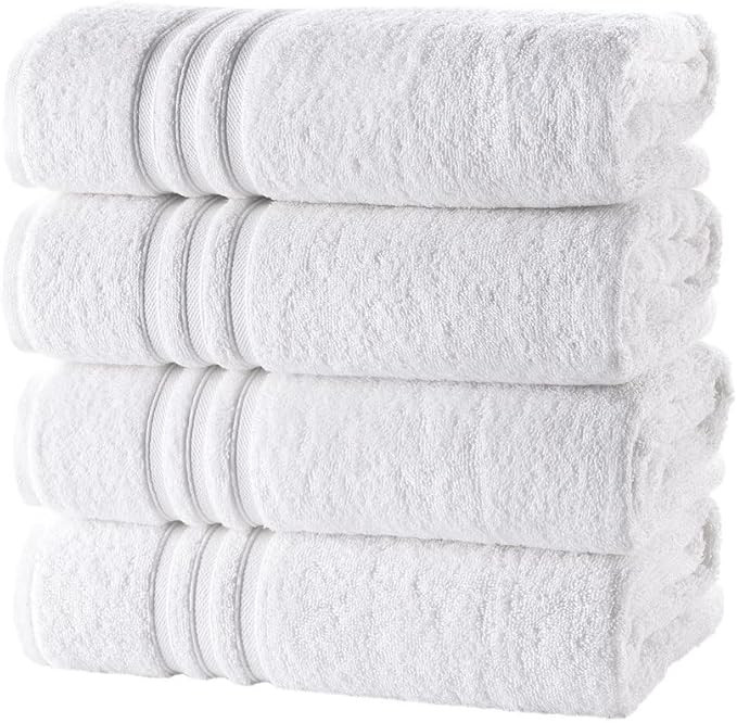 Amazon.com: Hammam Linen White Bath Towels 4-Pack - 27x54 Soft and Absorbent, Premium Quality Per... | Amazon (US)