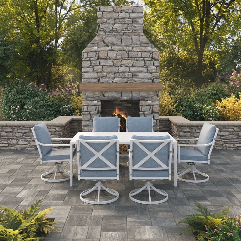 My Texas House Cambria 7-Piece Outdoor Dining Set, White/Blue | Walmart (US)