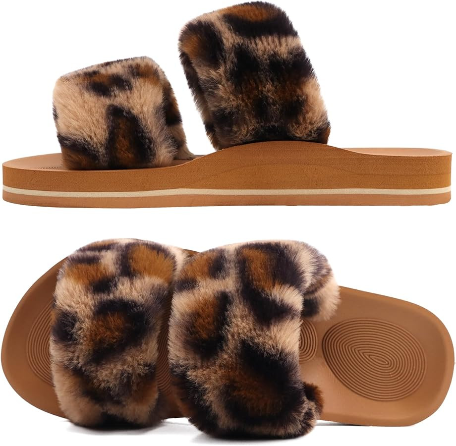 COFACE Fluff Womens Slippers Faux Fur Slip On Orthotic Slippers with Arch Support for Plantar Fas... | Amazon (US)