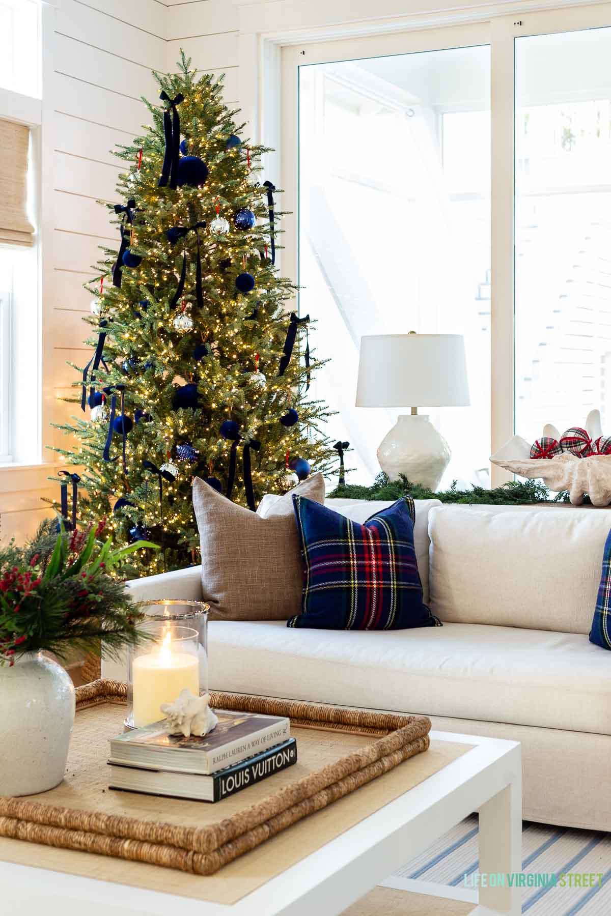 Coastal Christmas modern living room // holiday living room decor  

 #LTKHoliday #LTKSeasonal #LTKHome