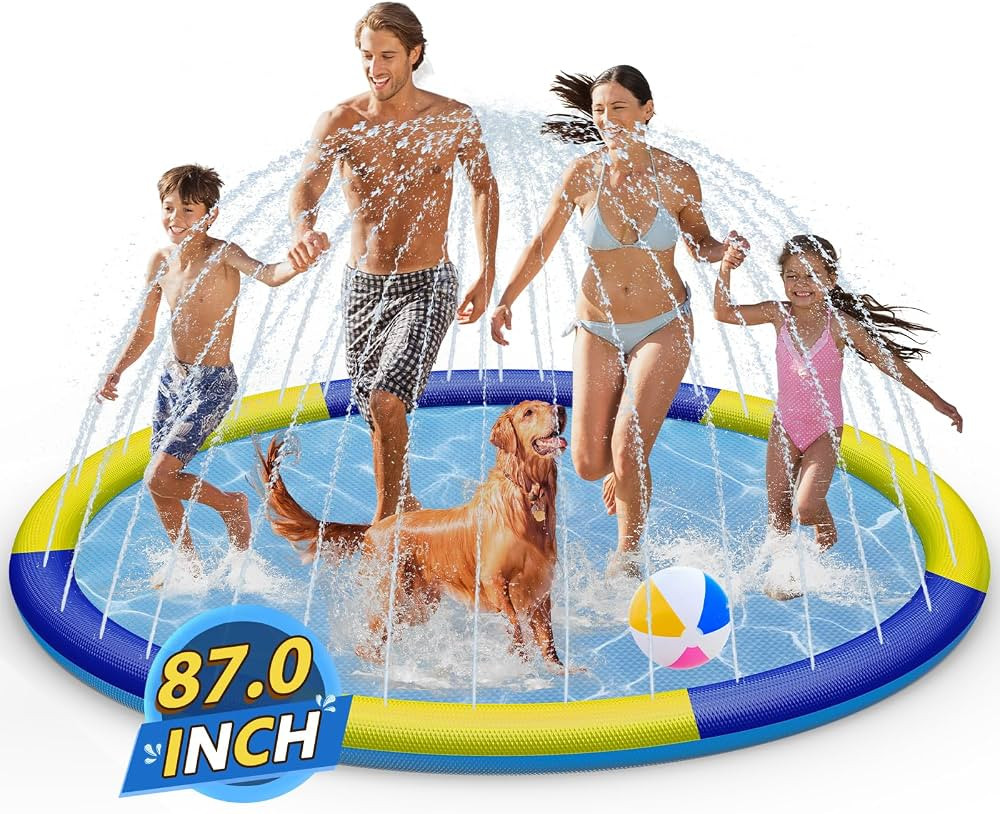 Splash Pad Sprinkler for Kids, Extra Large Non-Slip Baby Play Mat, Dog Pool Toys, Toddler Outdoor... | Amazon (US)