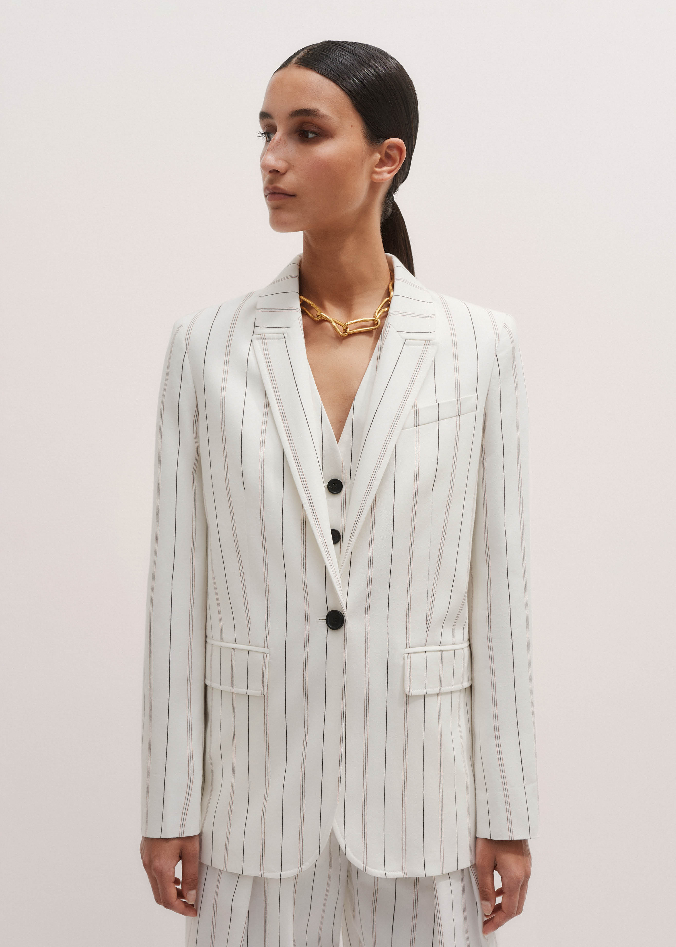 Women's White Very Useful Stripe Blazer | ME+EM | ME+EM US