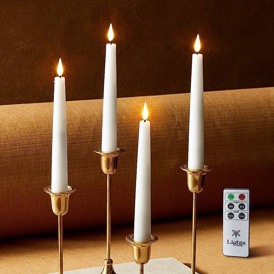 LampLust 7 Inch Flameless Taper Candles - Realistic 3D Flame with Wick, White Real Wax, Flickerin... | Amazon (US)