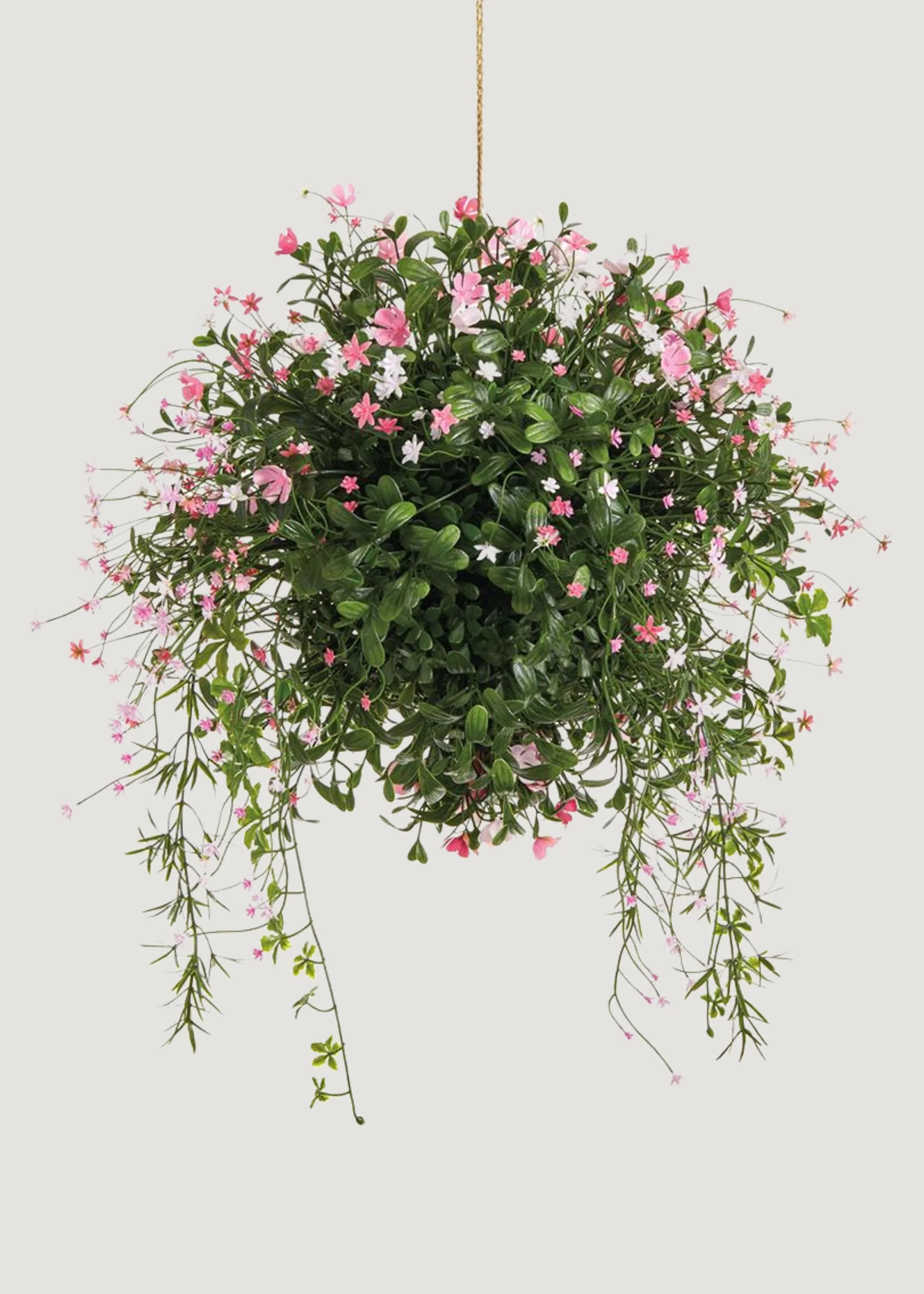 UV Treated Outdoor Fake Hanging Boxwood and Pink Flower Plant - 19" | Afloral