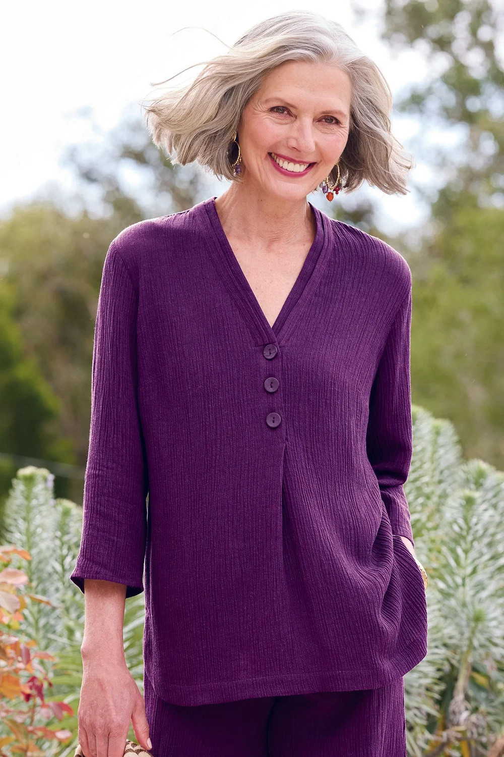 Oceo Crinkle Gauze Button Tunic | Soft Surroundings