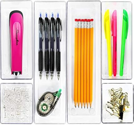 6 Pack - Simple Houseware Clear Plastic Desk Drawer Organizers | Amazon (US)