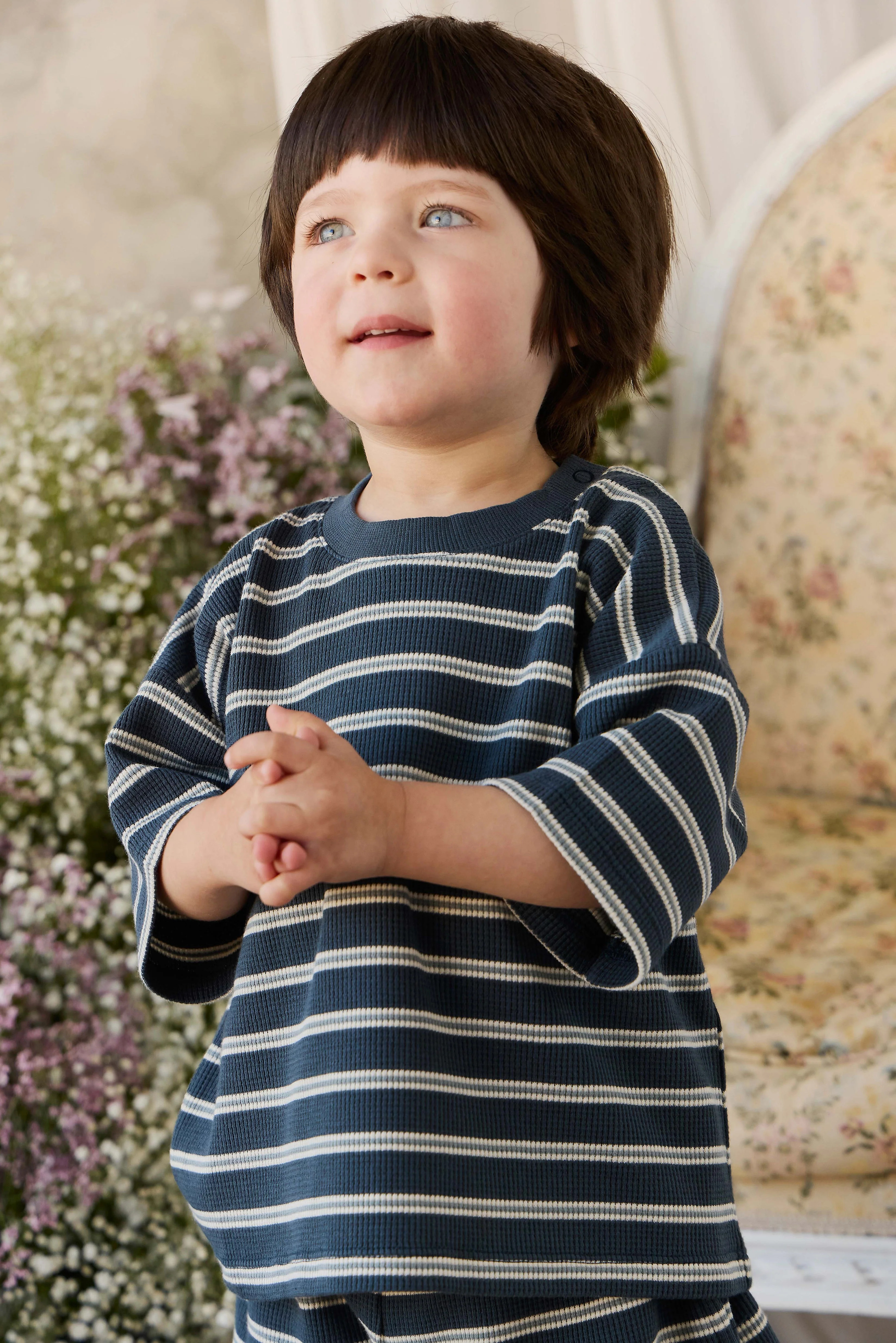 Organic Cotton Waffle Leith Tee - Dreamer Stripe Captain | Jamie Kay