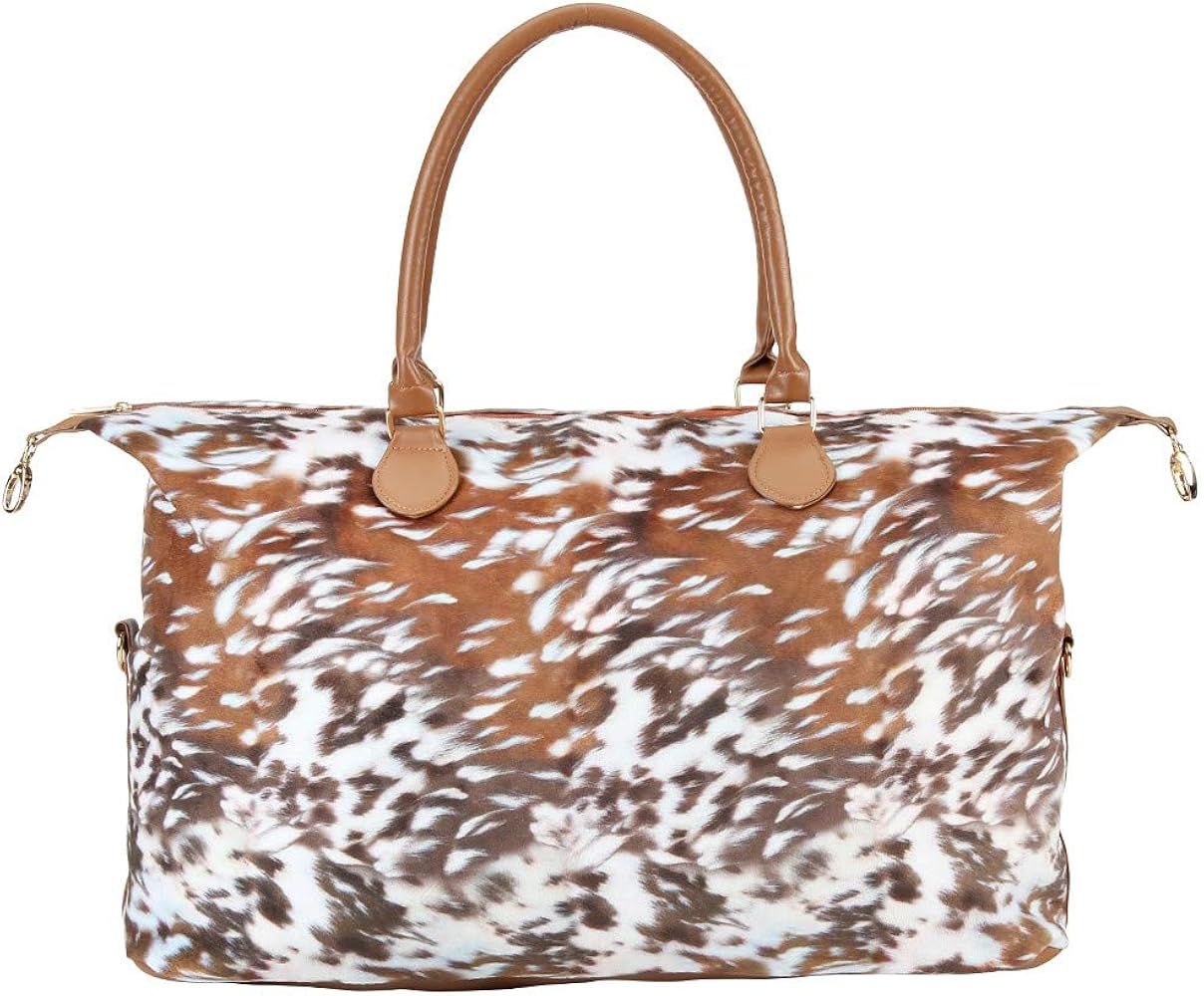 Brindle Cow Print Weekender Bag Duffle Bag For Women Large Travel Tote Bag Overnight Weekend Bags... | Amazon (US)