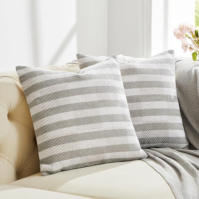 GIGIZAZA Grey Decorative Throw Pillow Covers,Pack of 2 Throw Pillows 18x18 inch Boho Cotton Linen... | Amazon (US)