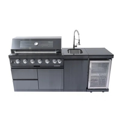 43-Inch 6-Burner 85000 BTU Deluxe Stainless Steel Gas Outdoor Kitchen Bar Barbecue Island Grill + Wine Cooler Compact Refrigerator + Rotisserie Kit + | Wayfair North America