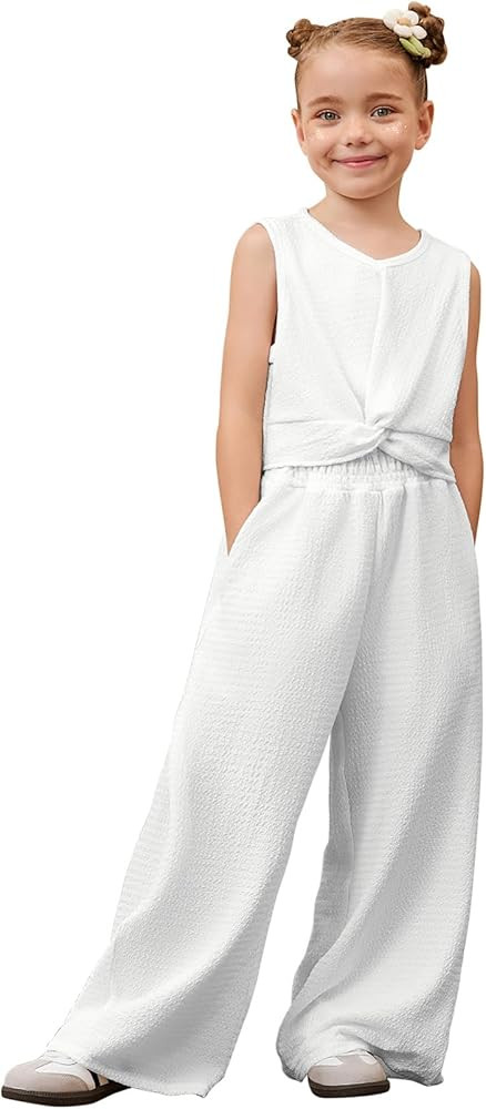 Mirawise Girls Clothing Sets 2 Pieces Outfits Twist Front Shirt Pant with Pockets Sleeveless Tops... | Amazon (US)