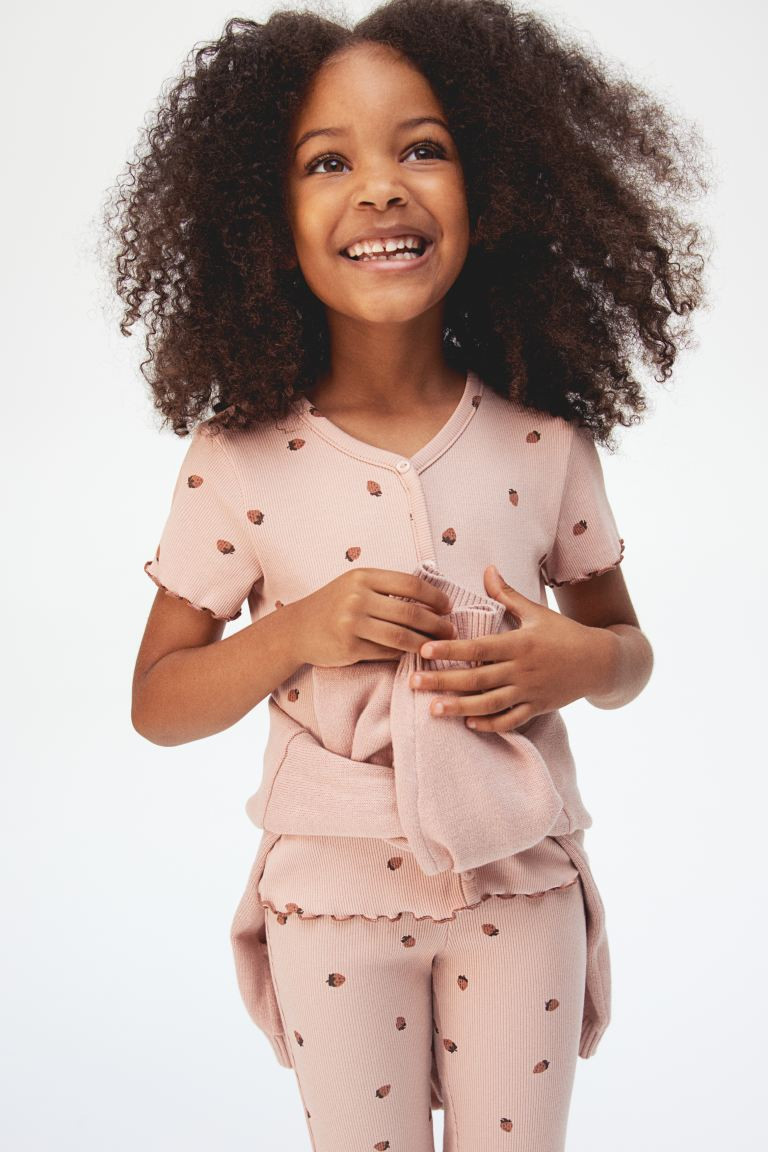 Ribbed Cotton T-shirt - Round Neck - Short sleeve - Light pink/strawberries - Kids | H&M US | H&M (US + CA)