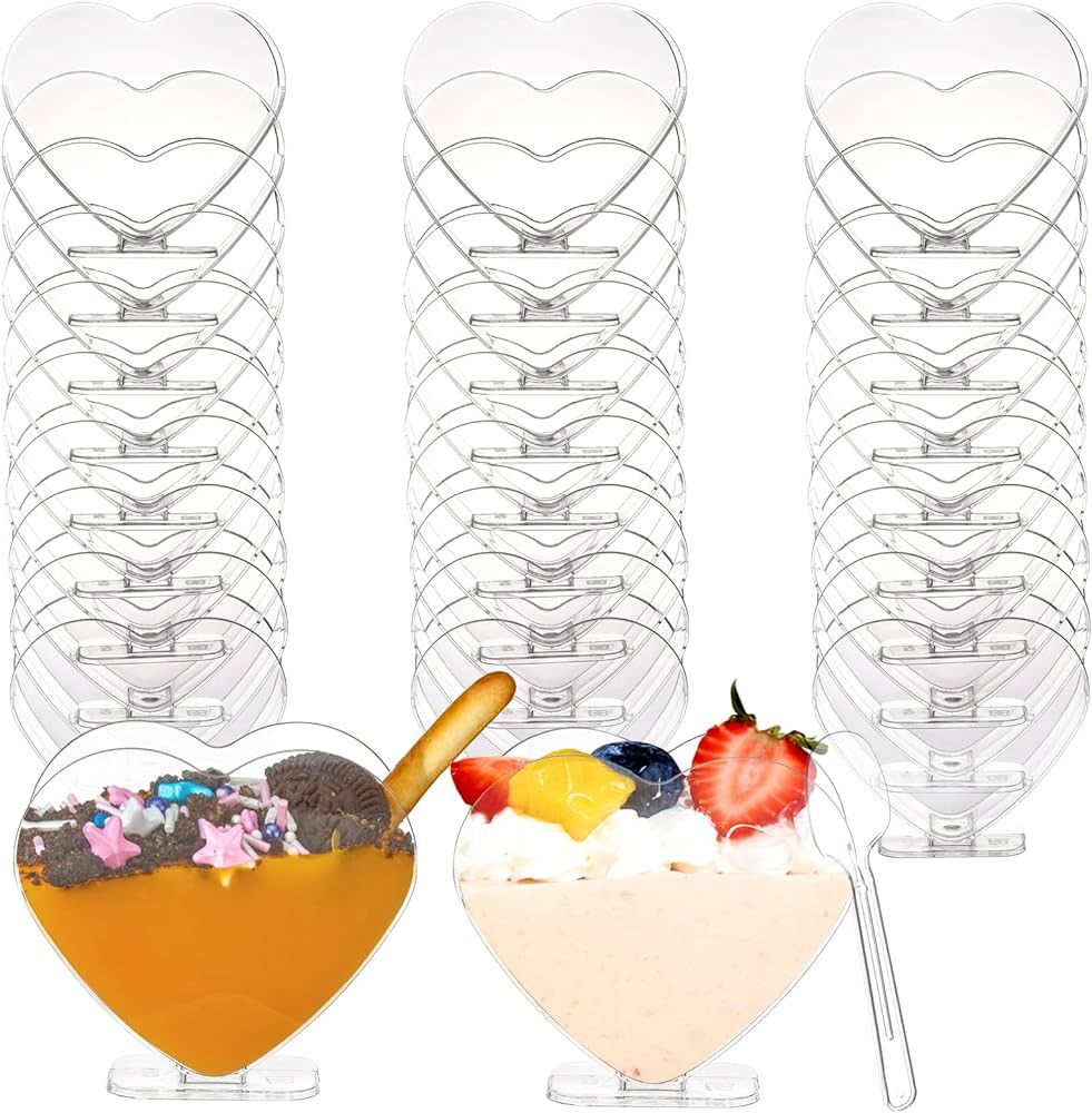 Coloch 100 Pack 4 Oz Plastic Mini Dessert Cup with Spoon, Clear Parfait Appetizer Cup Heart-shape... | Amazon (US)