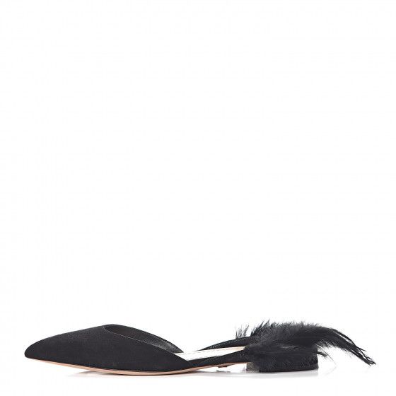 Suede Feather Dior Ethnie Flats 38.5 Black | Fashionphile