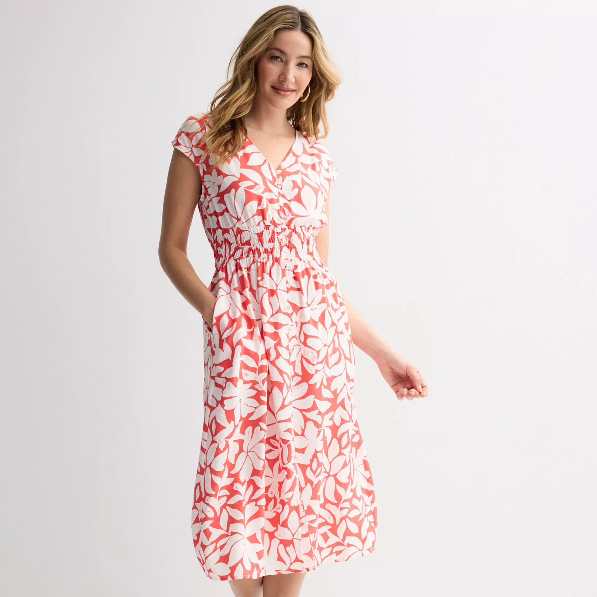 Women's Sonoma Goods For Life® Smocked Button Front Midi Dress | Kohl's