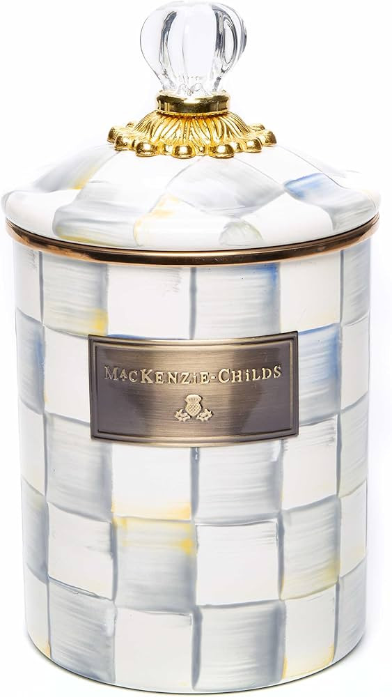 MACKENZIE-CHILDS Steel Gray Canister | Sterling Check Enamel | Medium | Kitchen Storage | Amazon (US)