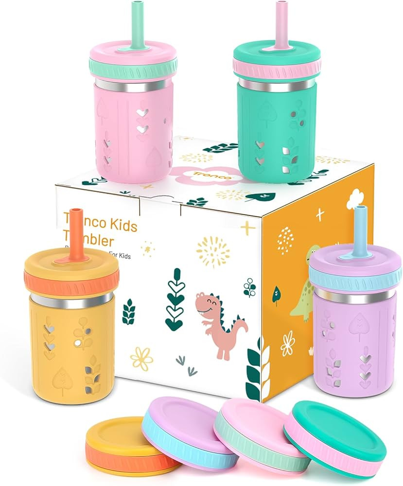 Tronco Stainless Steel Sippy Toddler Cups, 10 oz Mason Jar Kids Smoothie Cups with Silicone Sleev... | Amazon (US)