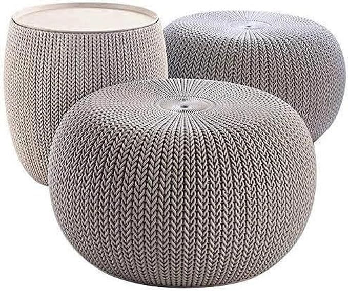 Keter Urban Knit Pouf Ottoman Set of 2 with Storage Table for Patio and Room Décor - Perfect for... | Amazon (US)