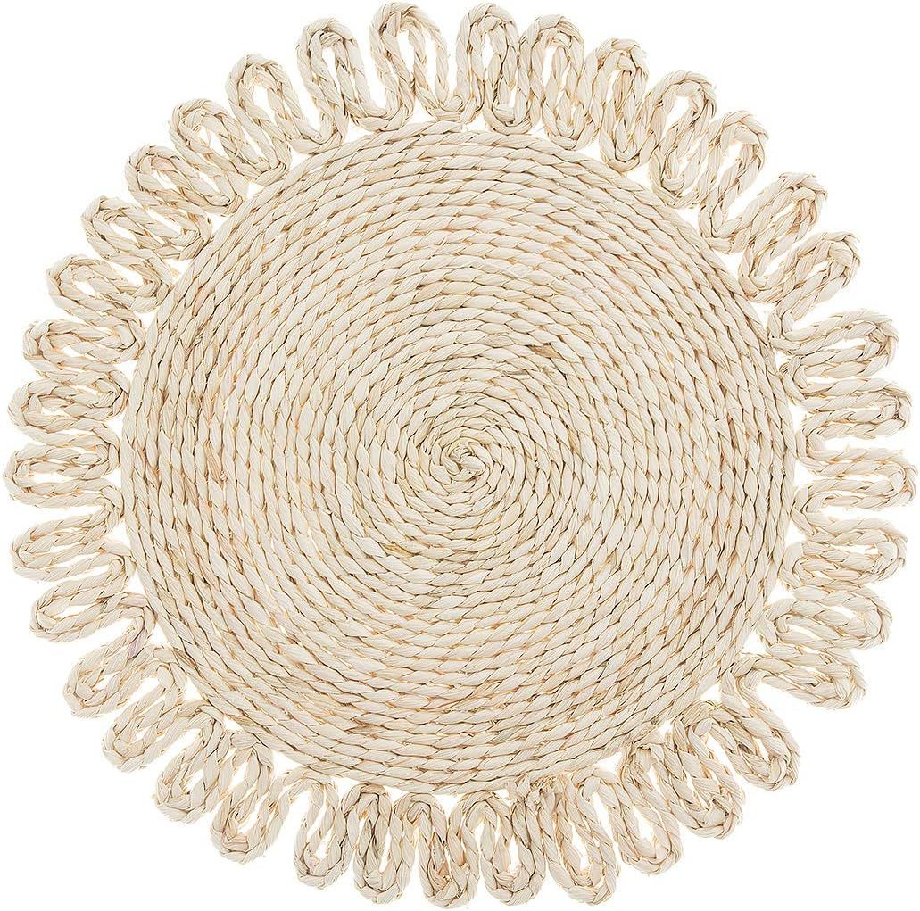 Grneric Set of 4 Natural Corn husk Placemat 38 cm (15 inch) Round Braided Tablemat Braided Rattan... | Amazon (UK)