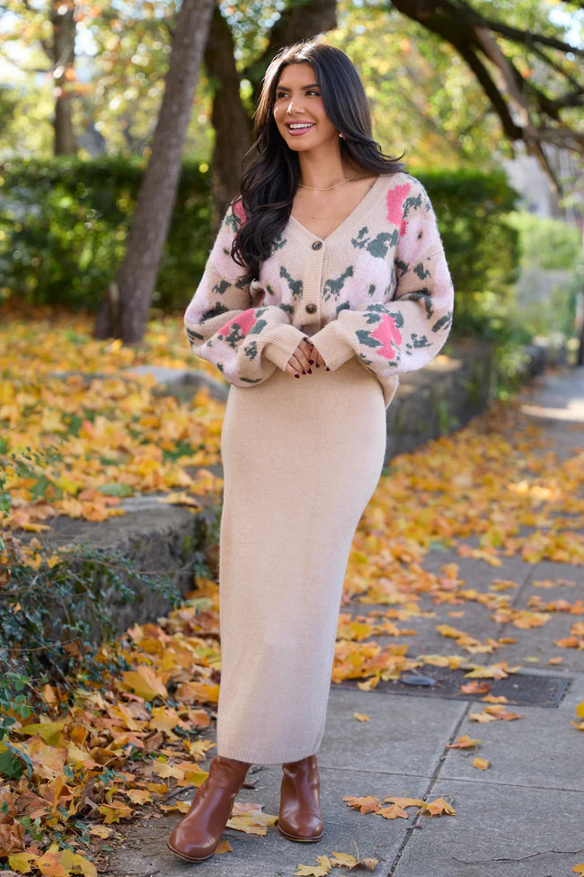 Priya Tan Sweater Maxi Skirt | Pink Lily