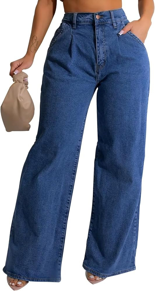 FairBeauty Women's Straight Leg High Waist Baggy Denim Jeans Loose Boyfriend Casual Stretchy Jean... | Amazon (US)