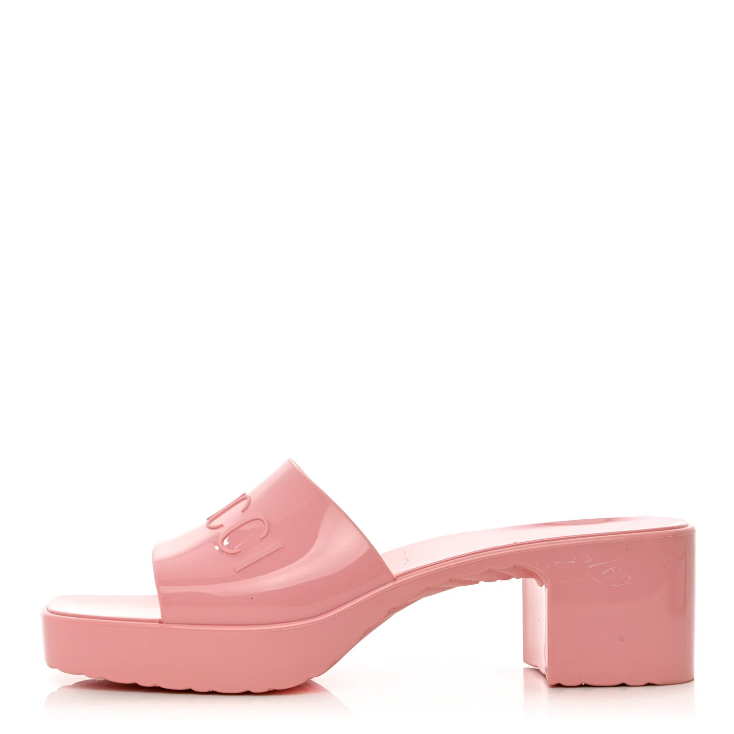 GUCCI Rubber Gucci Logo Womens Platform Slide Sandals 38 Wild Rose | FASHIONPHILE (US)