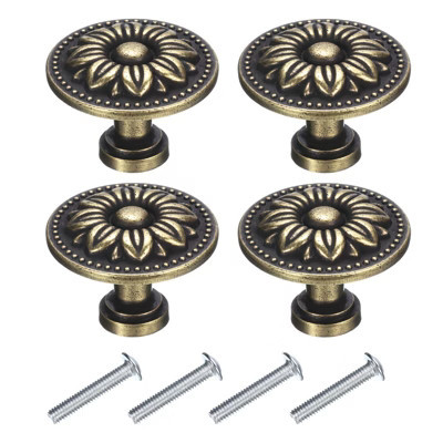Unique Bargains Vintage Flower Pattern Drawer Knobs with Screws for Dresser Closet 1.4" 4 Pcs | Target