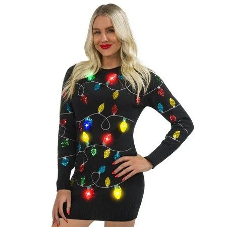Joyfy Light Up Christmas Sweater Dress Ugly Christmas Sweaters for Women Funny Black Long Christmas Dress for Women 2024 | Walmart (US)