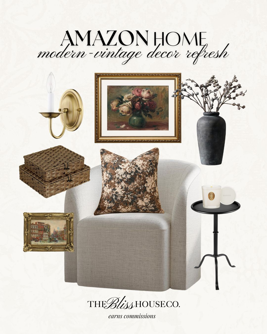 Modern-vintage decor refresh for the new year all from Amazon! Affordable home finds, accent chair, wall art, floral pillow, gold candle wall sconce, vase, side table, candle, warm and cozy home decor, styled room inspo.

Amazon Home
 

 #LTKHome #LTKFindsUnder50