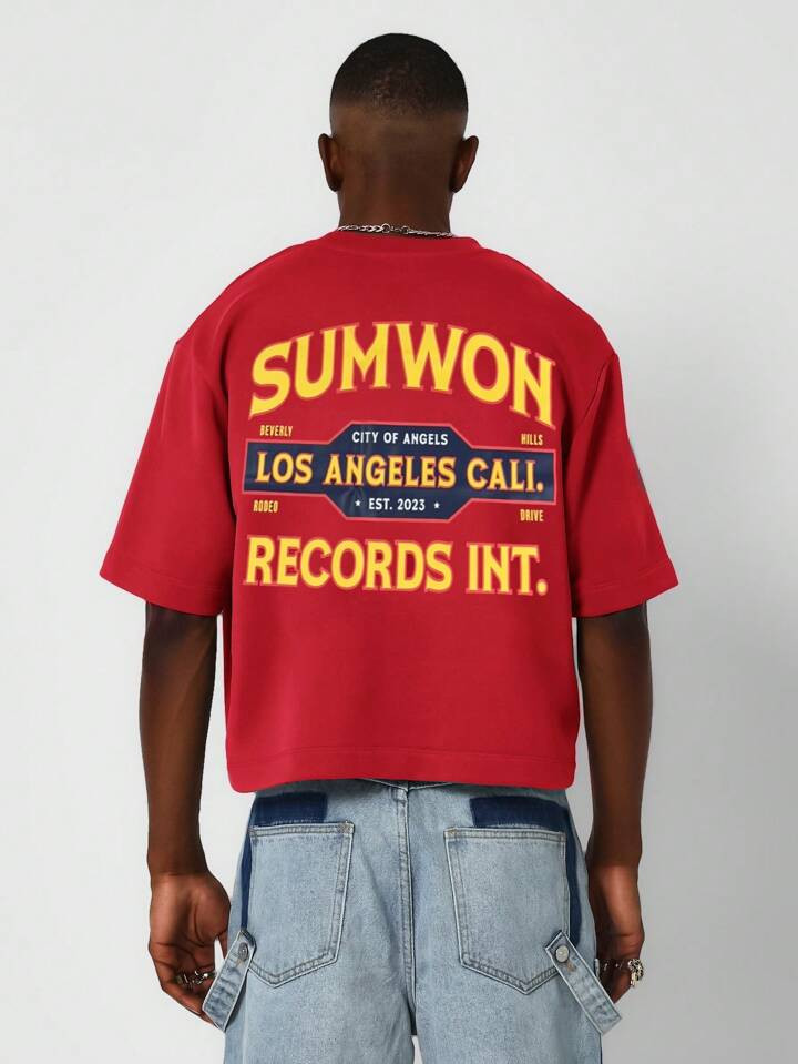 SUMWON Crop Fit Short Sleeve Tee With Front And Back Graphic Print | SHEIN