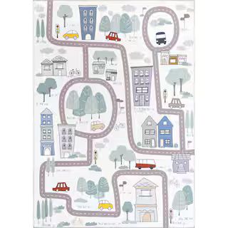 nuLOOM Chalea Kids Town Machine Washable White 5 ft. x 8 ft. Area Rug KFFX01A-508 - The Home Depo... | The Home Depot