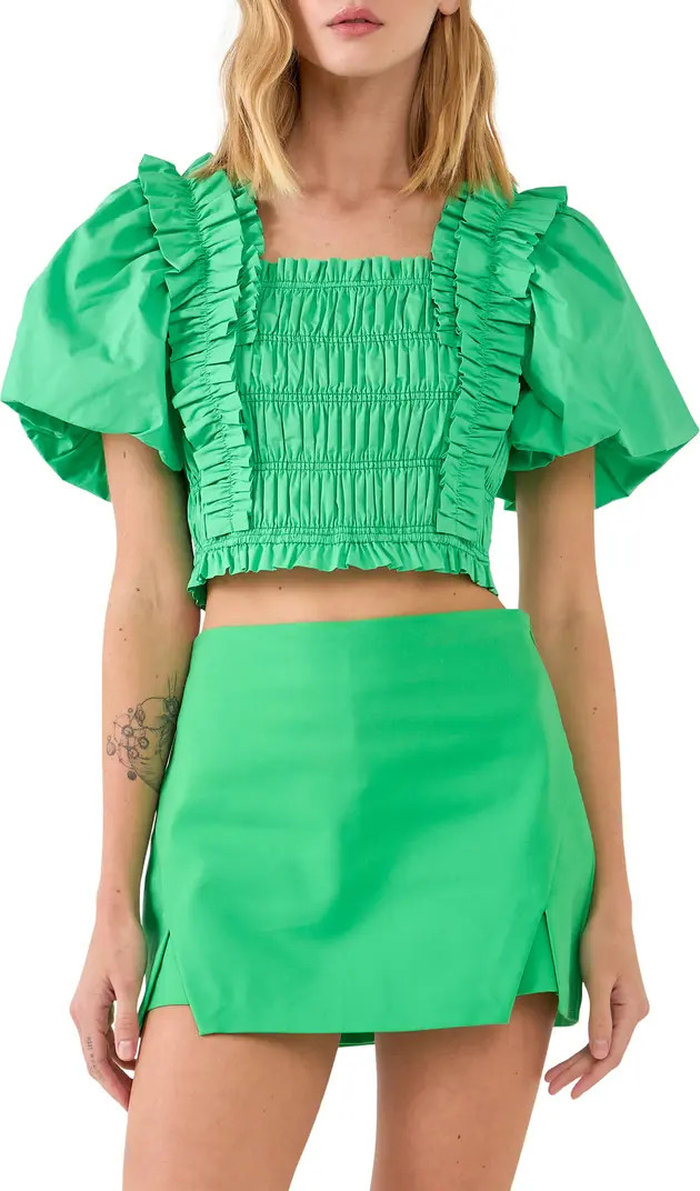 Endless Rose Smocked Puff Sleeve Crop Top | Nordstrom | Nordstrom