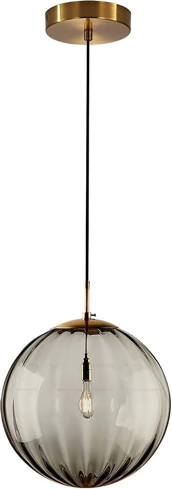 KCO Lighting Single Gold 7.9\u201d Smoke Gray Ribbed Glass Globe Pendant Light | Amazon (US)