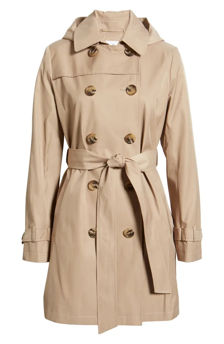 Sam Edelman Water Repellent Hooded Cotton Blend Trench Coat | Nordstrom | Nordstrom