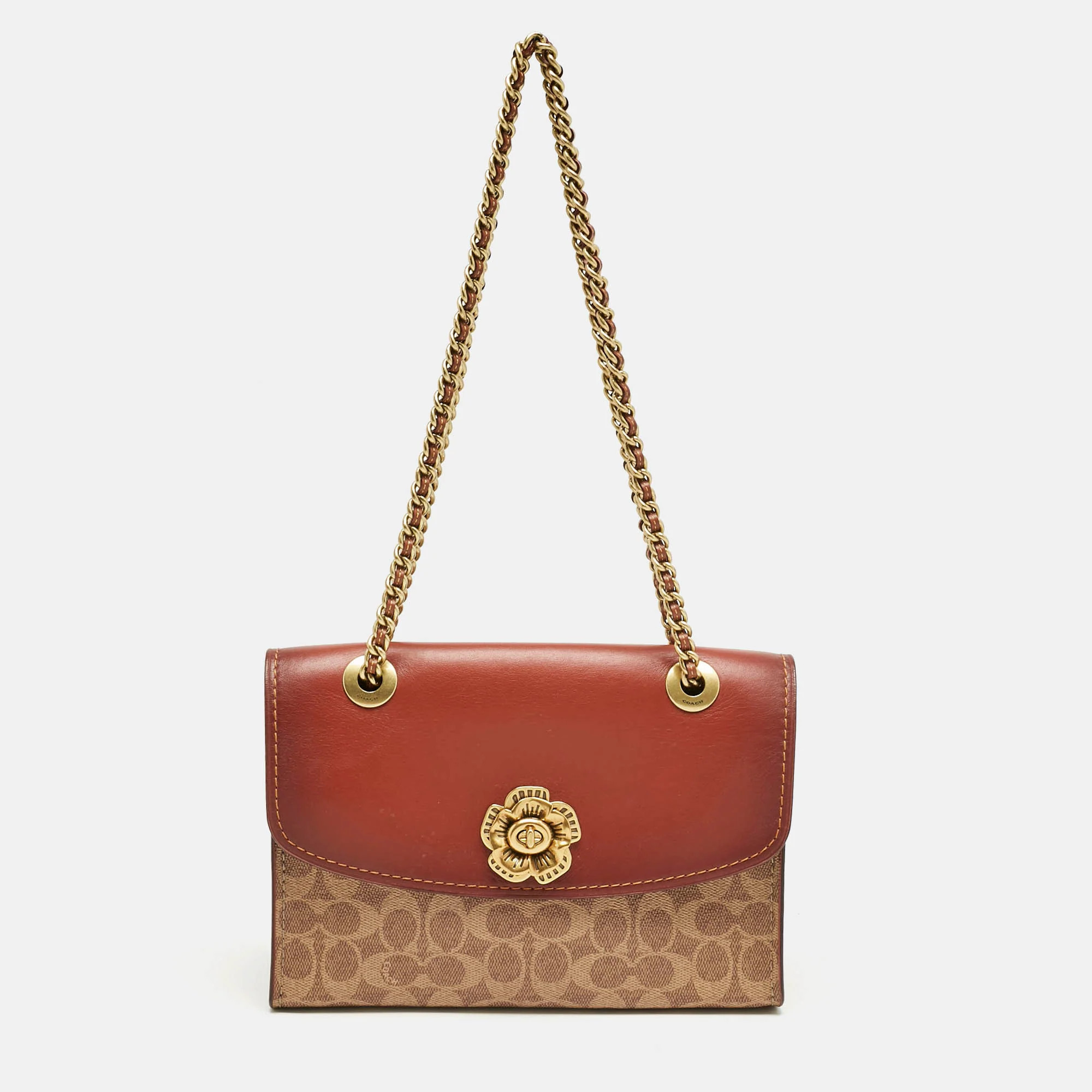 Coach Brown Signature Coated Canvas And Leather Parker Shoulder Bag | Shop Simon