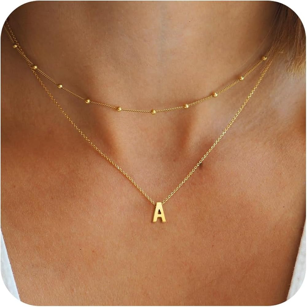 BAYLAY Initial Necklaces for Women - Dainty 18K Gold Plated Layered Initial Necklace Tiny A-Z Pen... | Amazon (US)