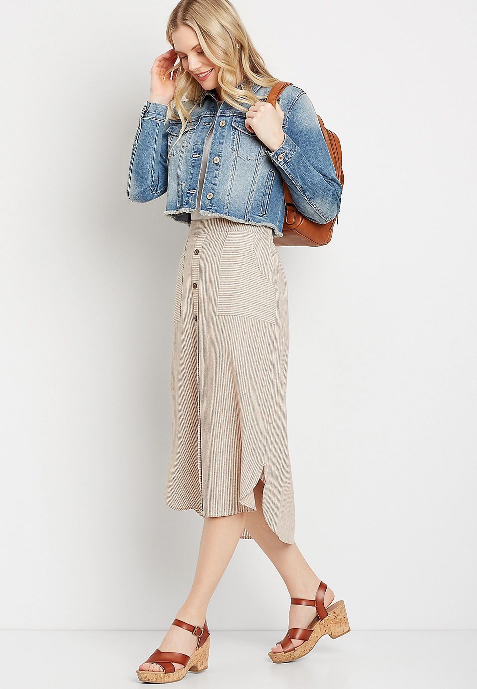 Linen Button Front Midi Skirt | Maurices