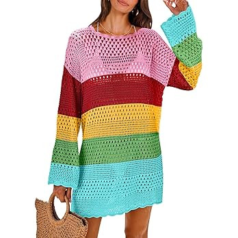 ANRABESS Women Swimsuit Crochet Swim Cover Up 2025 Summer Bathing Suit Swimwear Mesh Knit Beach D... | Amazon (US)