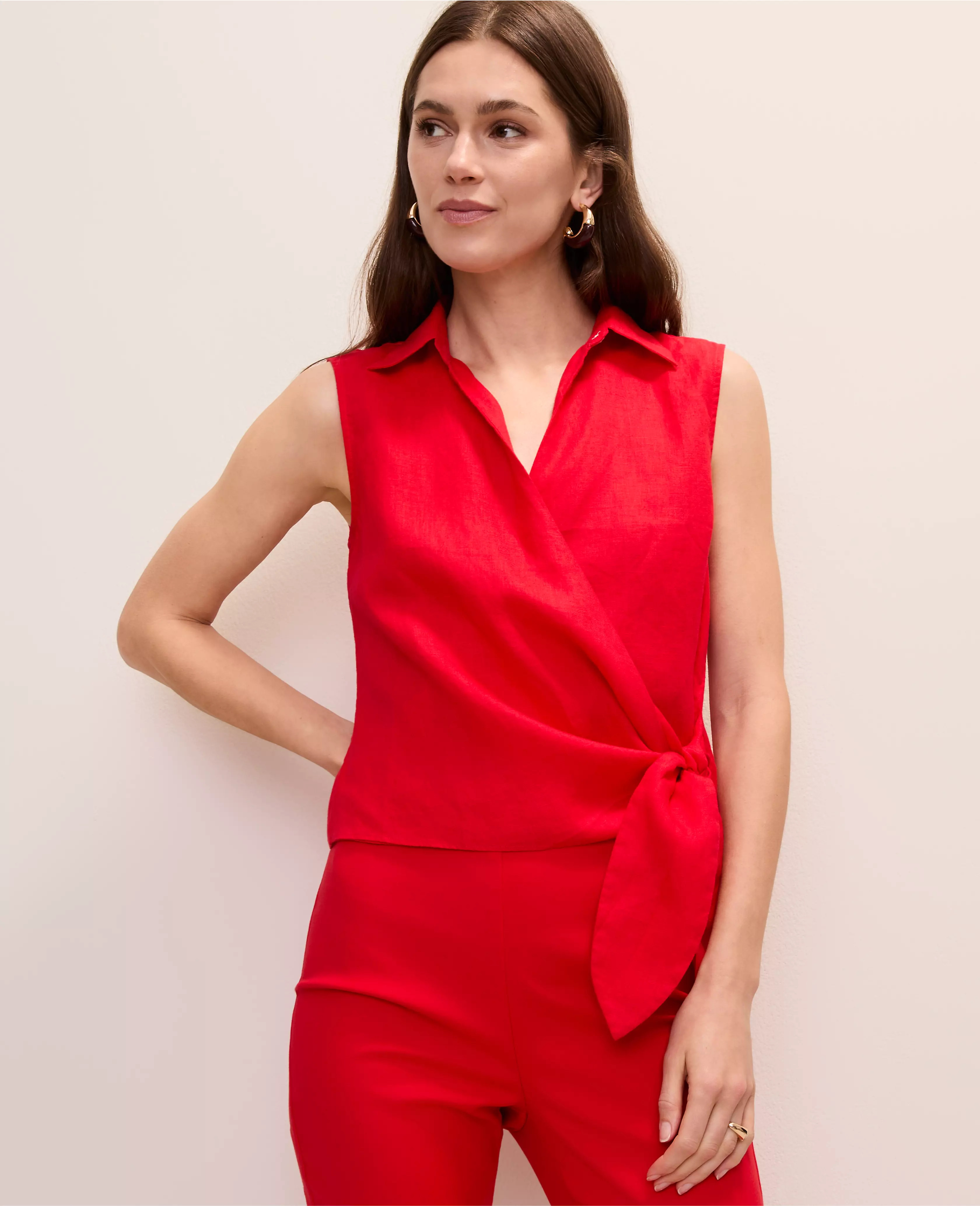 Tie Waist Blouse in Linen | Ann Taylor
